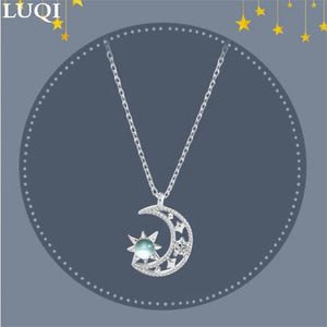 S925 Silver Hollow Star Moonlight Pendant Necklace