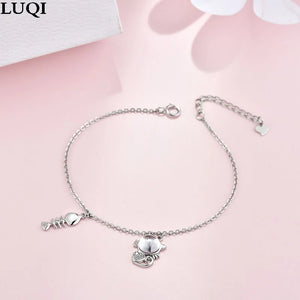 S925 Silver Plated Fish Bone Cat Personality Bracelet Gift
