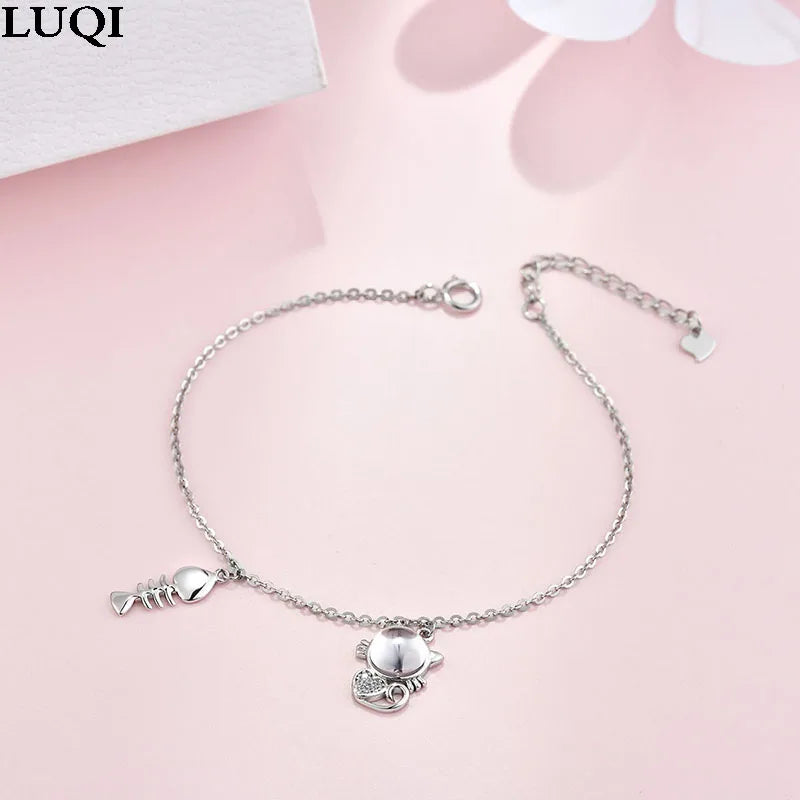 S925 Silver Plated Fish Bone Cat Personality Bracelet Gift