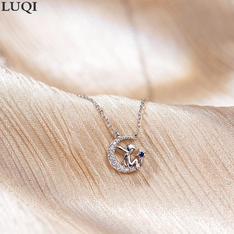 Women's S925 Silver Plated Moon Prince Pendant Necklace