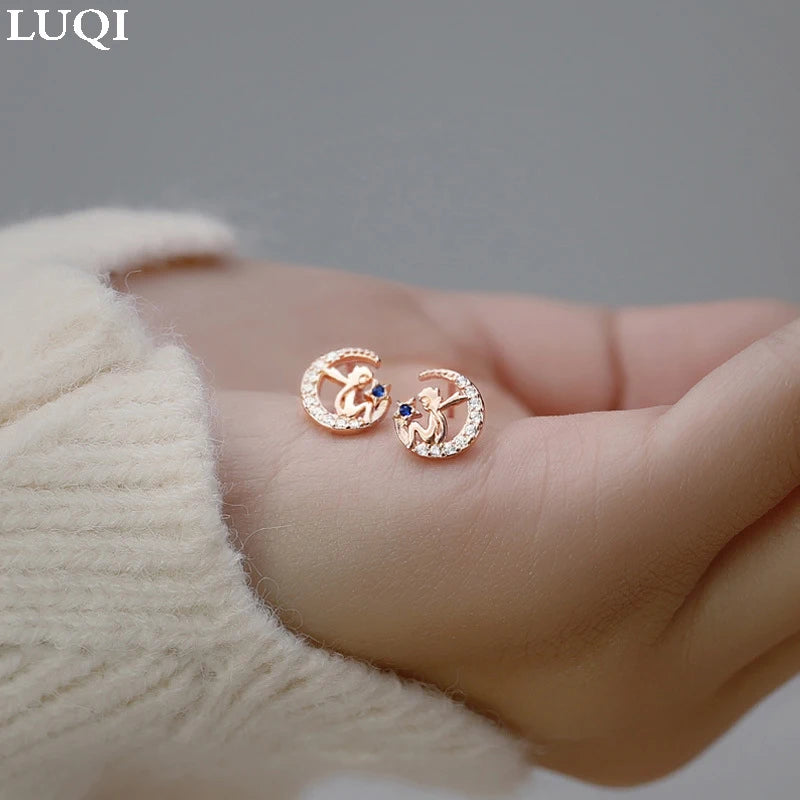 Moon Prince Stud Earrings Platinum Plated