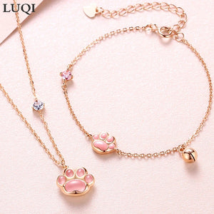 S925 Silver Plated Pink Bell Cat Claw Bracelet Gift