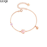 S925 Silver Plated Pink Bell Cat Claw Bracelet Gift