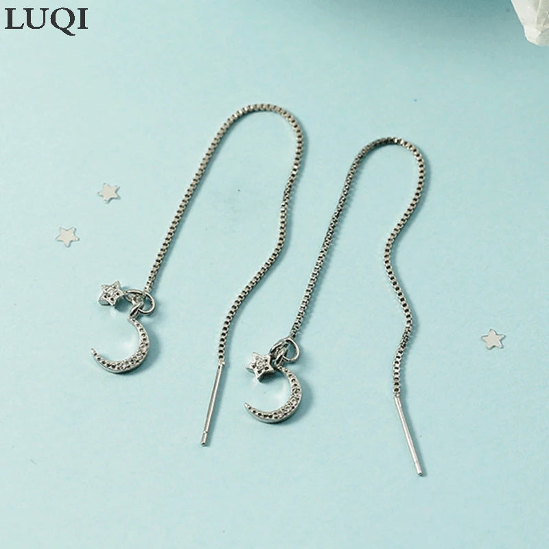 S925 Silver Plated Zircon Star Moon Stud Earrings