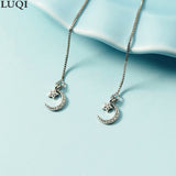 S925 Silver Plated Zircon Star Moon Stud Earrings