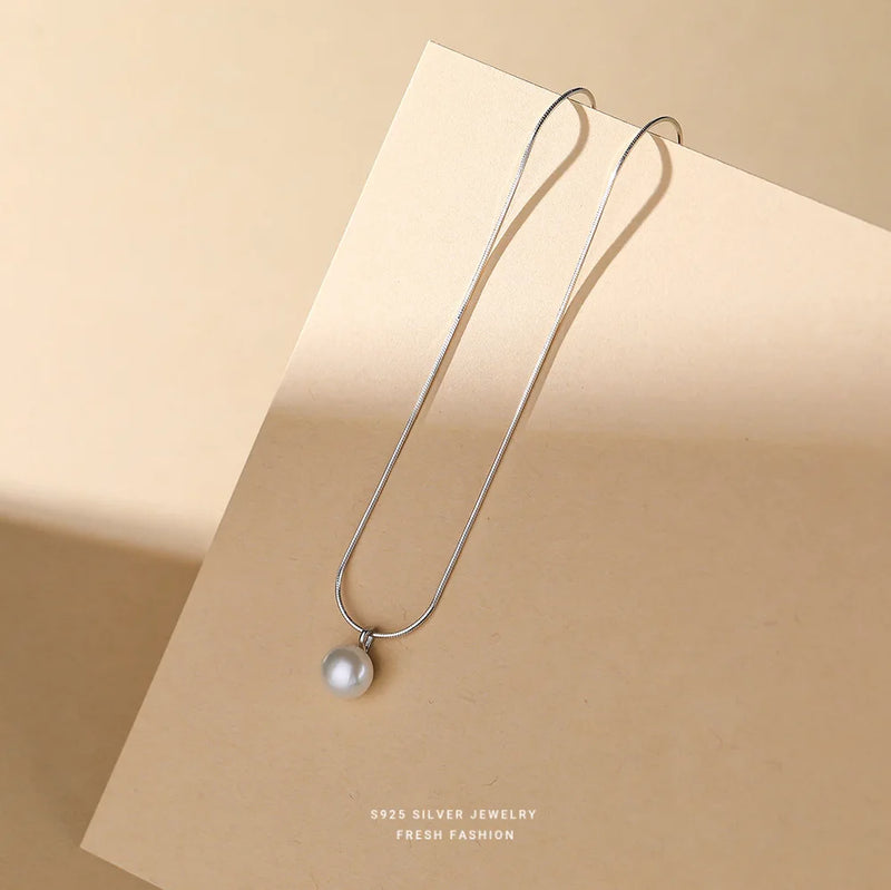Women's S925 Silver Pearl Pendant Short Necklaces Gift