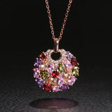 Multicolor Flower Rose Pendant Necklace Charming Zircon Jewelry