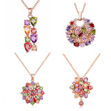 Multicolor Flower Rose Pendant Necklace Charming Zircon Jewelry