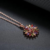 Multicolor Flower Rose Pendant Necklace Charming Zircon Jewelry