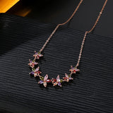 Multicolor Flower Rose Pendant Necklace Charming Zircon Jewelry