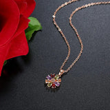 Multicolor Flower Rose Pendant Necklace Charming Zircon Jewelry