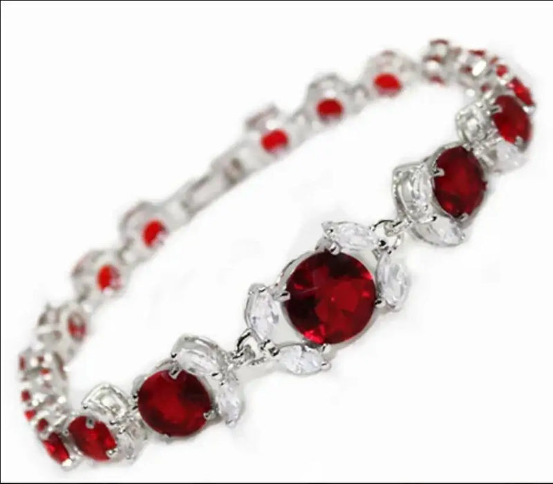 Red Zircon Bracelet, Silver Plated Women's Jewelry