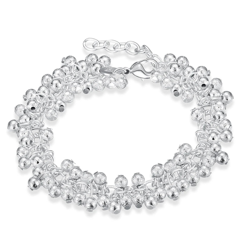 925 Silver Beads Grape Charms Bracelet Bangle for Women
