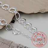 925 Sterling Silver Hollow Heart Charm 8'' Chain Bracelet Bangle