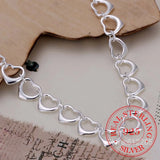 925 Sterling Silver Hollow Heart Charm 8'' Chain Bracelet Bangle