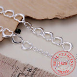 925 Sterling Silver Hollow Heart Charm 8'' Chain Bracelet Bangle