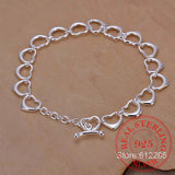 925 Sterling Silver Hollow Heart Charm 8'' Chain Bracelet Bangle