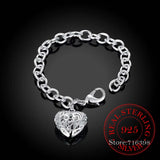 925 Sterling Silver Heart Charm Bracelet Bangle for Women
