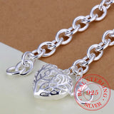 925 Sterling Silver Heart Charm Bracelet Bangle for Women