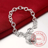 925 Sterling Silver Heart Charm Bracelet Bangle for Women