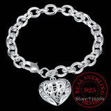 925 Sterling Silver Heart Charm Bracelet Bangle for Women