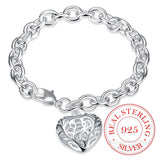 925 Sterling Silver Heart Charm Bracelet Bangle for Women