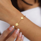 Women's Flower Chain Bracelet, Stainless Steel Link Adjustable