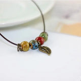 Flower Glaze Leaf Ceramic Necklace Ethnic Style Trinket