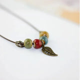 Flower Glaze Leaf Ceramic Necklace Ethnic Style Trinket