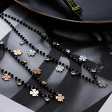 Women's Four Clover Chokers Stainless Steel Pendant Beads Crystal Chain Necklace