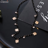 Women's Four Clover Chokers Stainless Steel Pendant Beads Crystal Chain Necklace