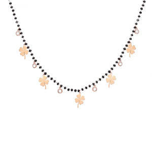 Women's Four Clover Chokers Stainless Steel Pendant Beads Crystal Chain Necklace