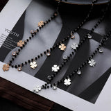 Women's Four Clover Chokers Stainless Steel Pendant Beads Crystal Chain Necklace