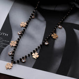 Women's Four Clover Chokers Stainless Steel Pendant Beads Crystal Chain Necklace
