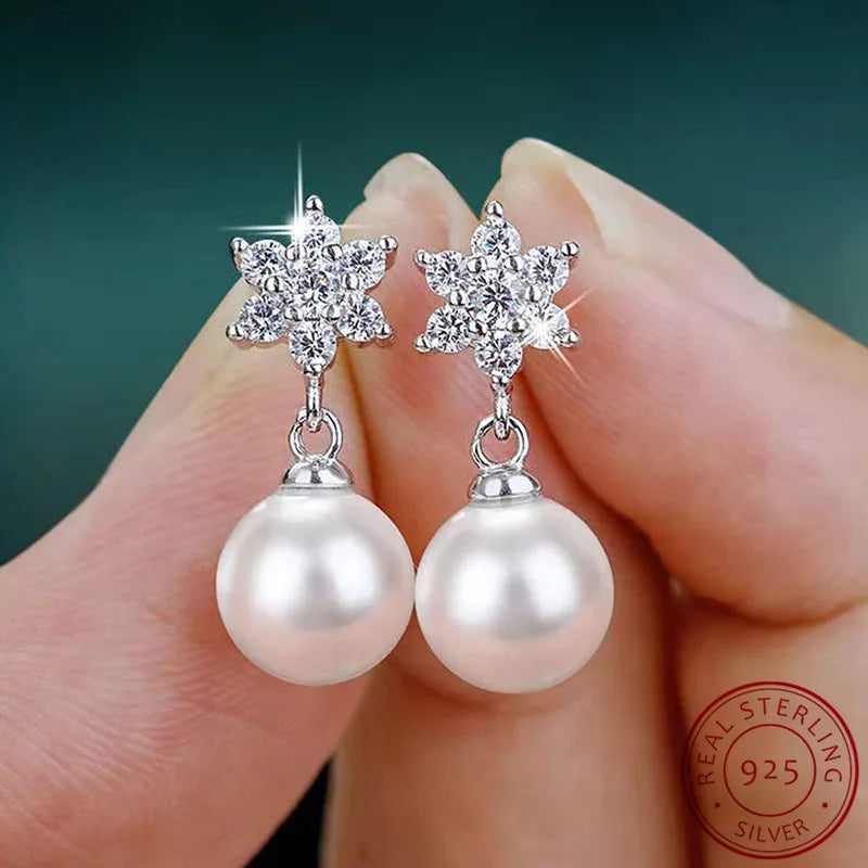 Freshwater Pearl Stud Earrings Bridal CZ Wedding Jewelry