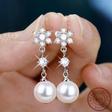 Freshwater Pearl Stud Earrings Bridal CZ Wedding Jewelry