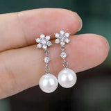 Freshwater Pearl Stud Earrings Bridal CZ Wedding Jewelry