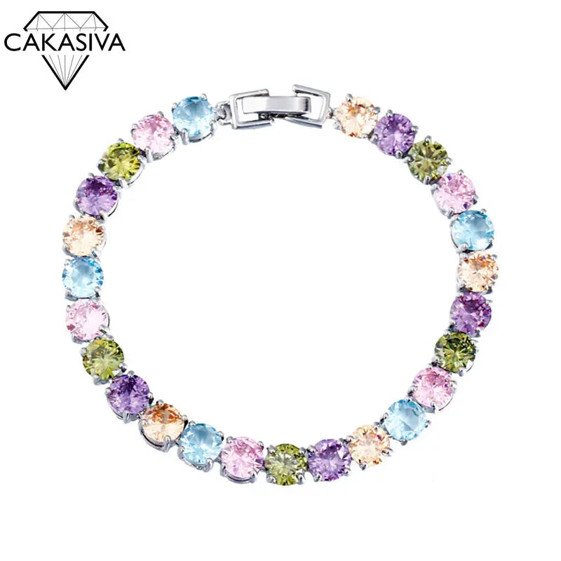 Rainbow Zircon Sterling Silver Bracelet Necklace Set