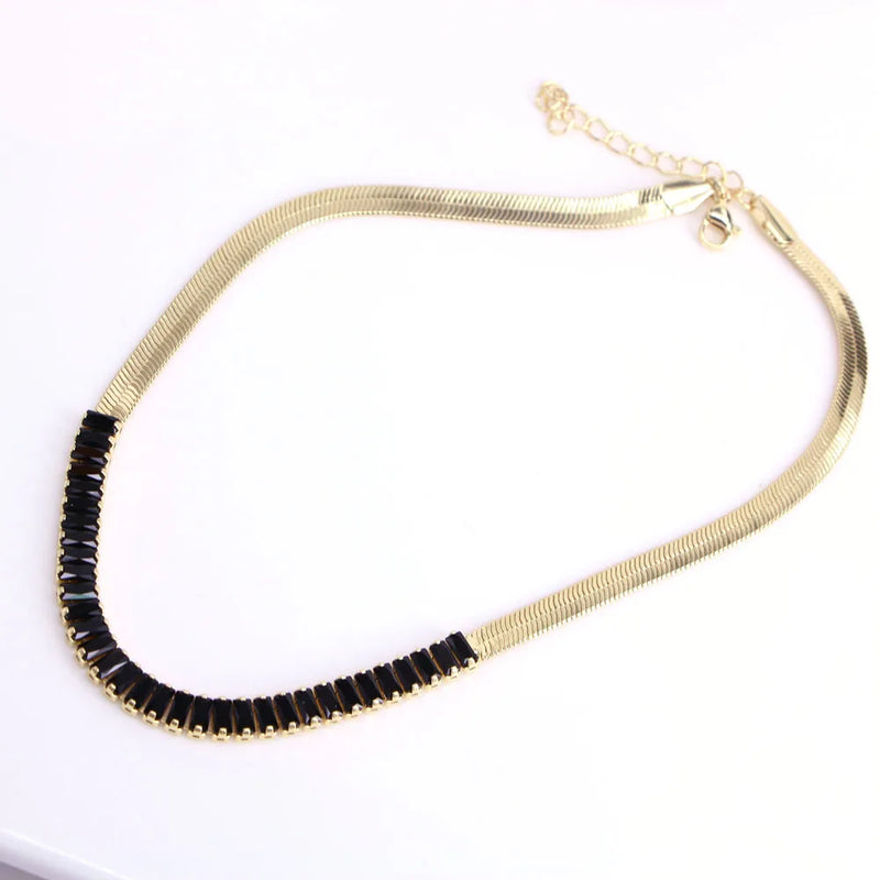 Colorful CZ Choker Necklace Rainbow Crystal Snake Zircon Tennis Chain