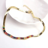 Colorful CZ Choker Necklace Rainbow Crystal Snake Zircon Tennis Chain