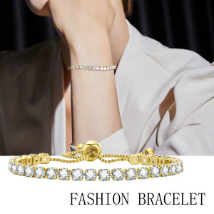 Women's CZ Chain Bracelet, Full Bright Chain, Adjustable