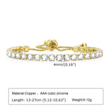 Women's CZ Chain Bracelet, Full Bright Chain, Adjustable