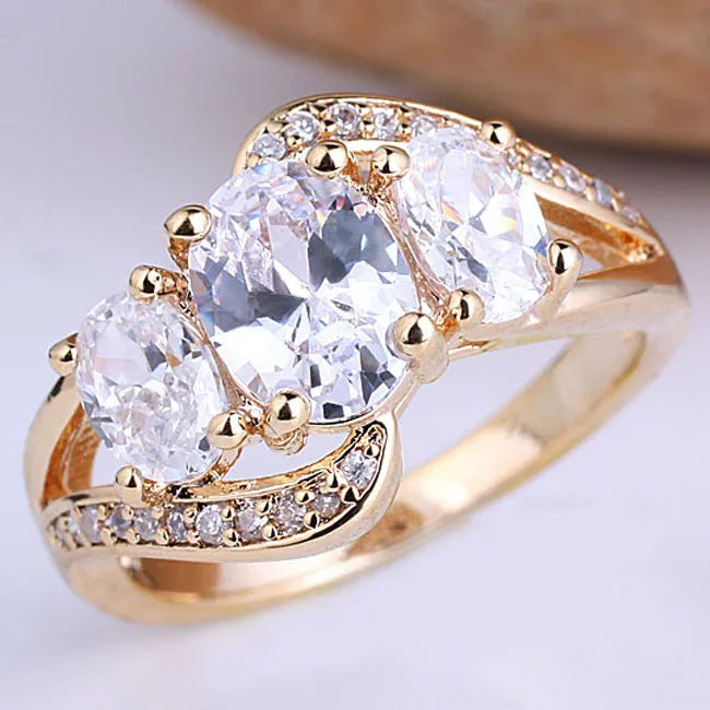 3-Stone CZ Crystal Cocktail Ring Women's Jewelry R094