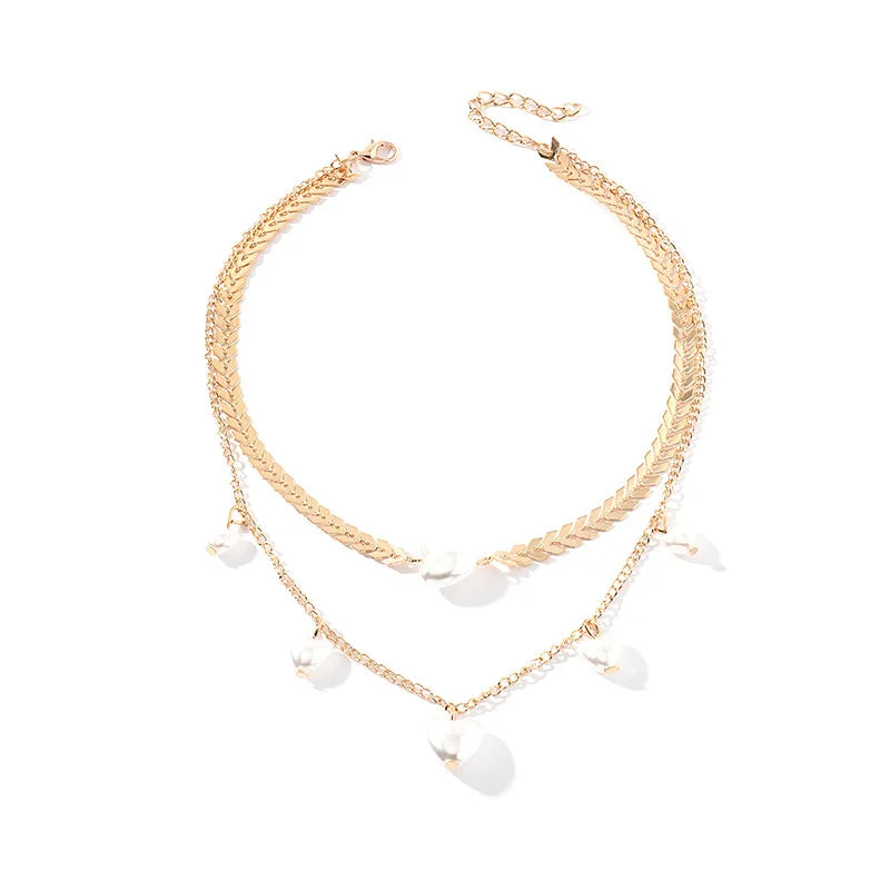 Heart Pearl Necklace Double Layered Love Pearl Necklace