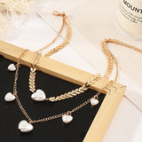 Heart Pearl Necklace Double Layered Love Pearl Necklace