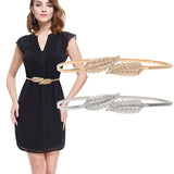 Women's Silver Leaf Metal Waist Chain Ladies Elastic Waist Belts Dress