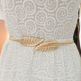 Women's Silver Leaf Metal Waist Chain Ladies Elastic Waist Belts Dress