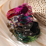 Butterfly Rhinestone Tassel Headband with Feather Hair Jewelry