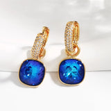 Women's Hoop Earrings with Square Charm Top Crystals Austria