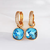 Women's Hoop Earrings with Square Charm Top Crystals Austria